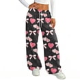 thumbnail image 4 of Fabrcox Wide Leg Pants Woman Bow Baggy Womans Lounge Pants Loose Fit Spring Summer Valentine Trouser Pants for Women with Pockets, 4 of 5