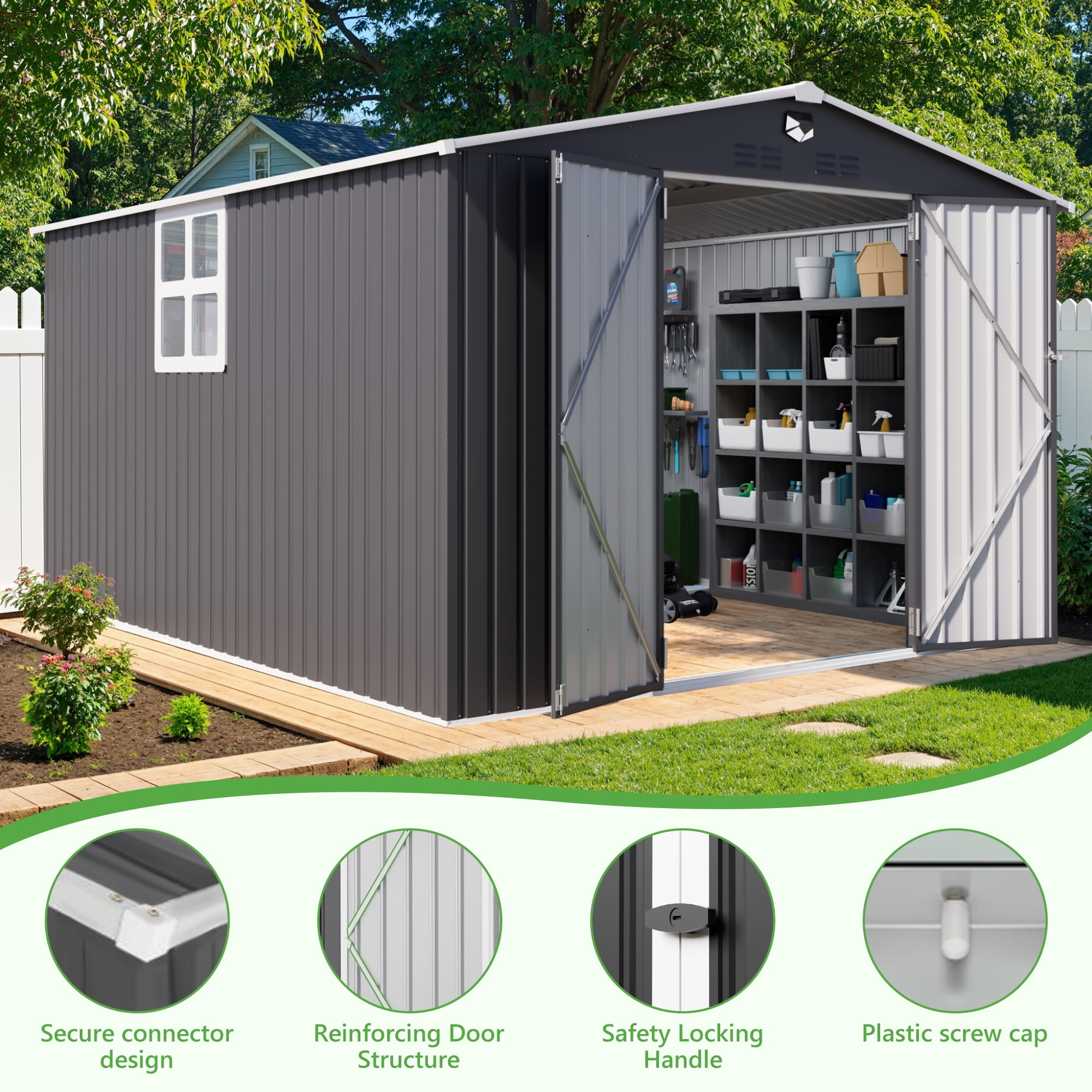 10 ft. W x 12 ft. D Metal Storage Tool Shed, Outdoor Shed with Window & Air Vents