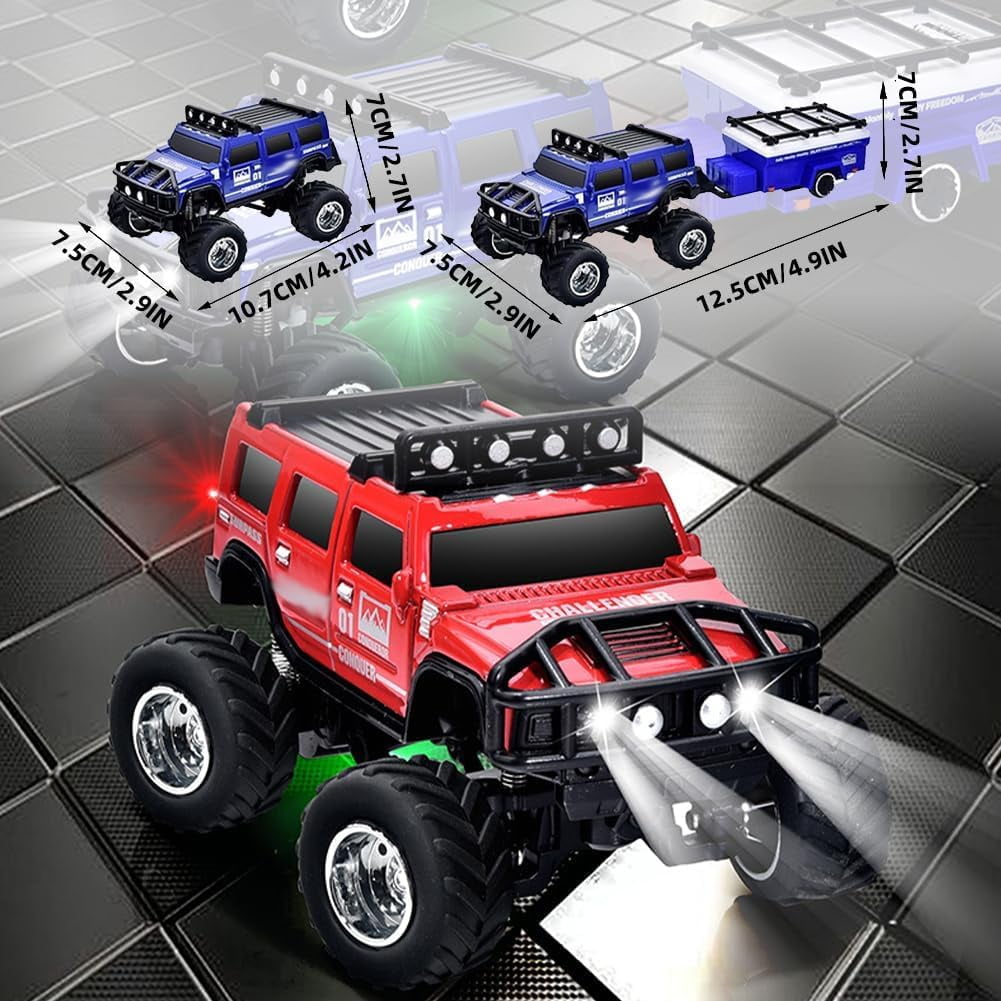 Mini Rc Off-Road Truck with Lights, 1:64 Mini Rc Monster Truck, 2.4ghz Remote and App Control Toy Car, 3-Speed Adjustment, Indoor/Outdoor Racing Toy Truck