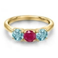 thumbnail image 3 of Gem Stone King 18K Yellow Gold Plated Silver Red Ruby and Blue Zircon Engagement Ring for Women | 2.25 Cttw | Round 5MM | Gemstone July Birthstone | Size 6, 3 of 6