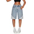 thumbnail image 2 of Liyamei Girls Lace Capri Denim Shorts with Elastic Waist Size 12-16,Light Blue, 2 of 6