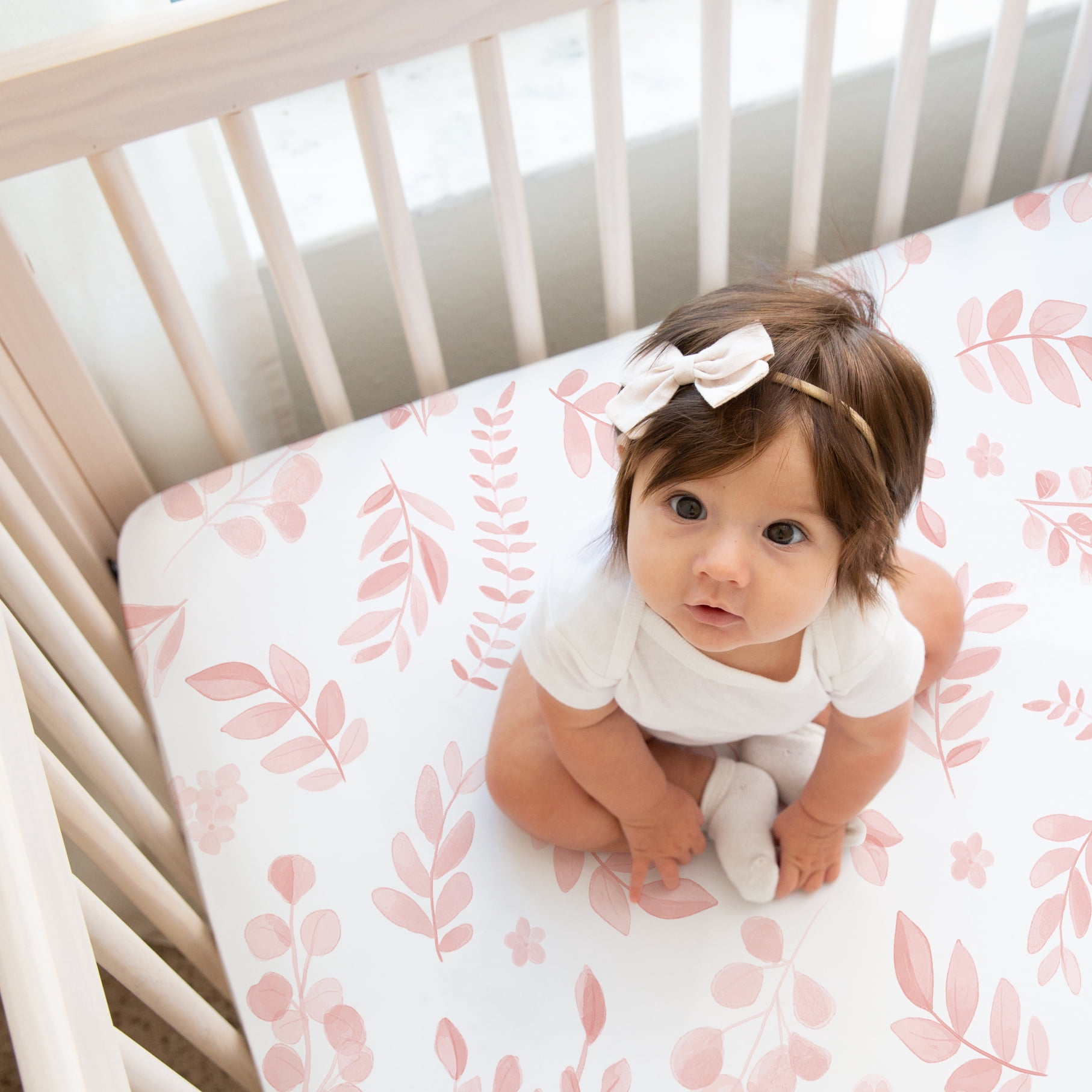 Sweet Jojo Designs Botanical Pink and White Fitted Crib Sheets 2 Piece Set