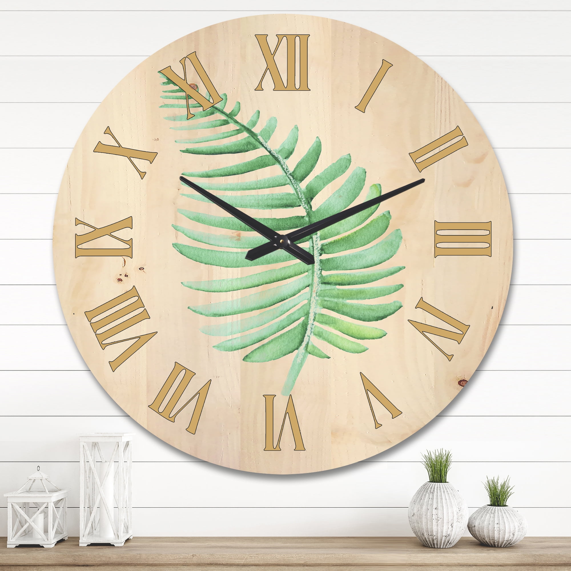 Designart 'Close Up Of Tropical Leaf Of Monstera III' Farmhouse Wood Wall Clock