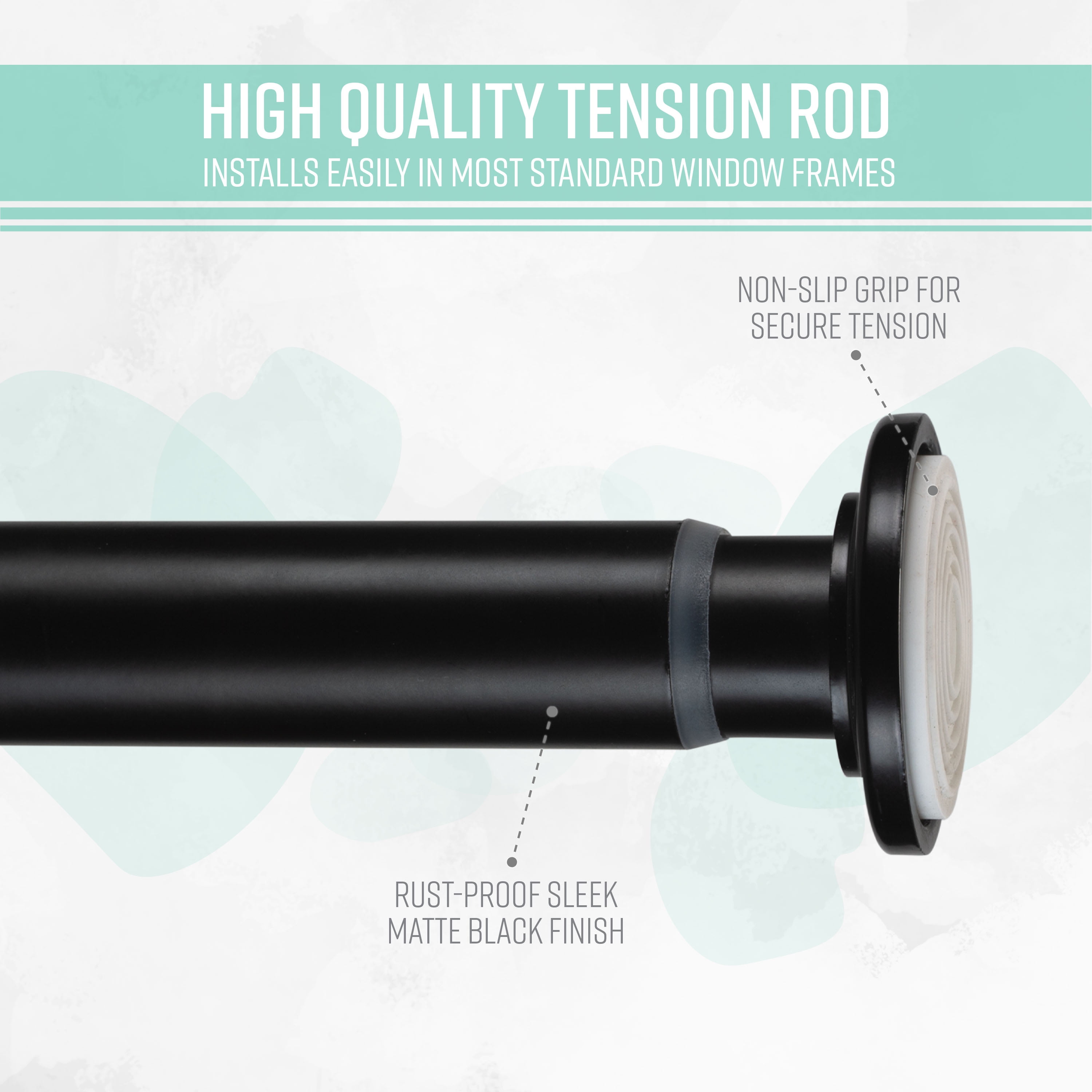 Home Details 42"-74" Adjustable Tension Curtain Rod in Matte Black