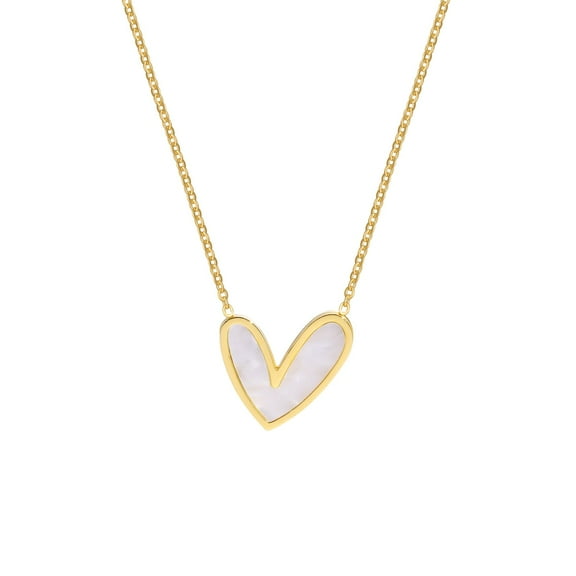 Sweet pearl heart-shaped gold-plated pendant necklace, 14K gold chain paired with white enamel heart shape, exquisite, simple and fashionable jewelry