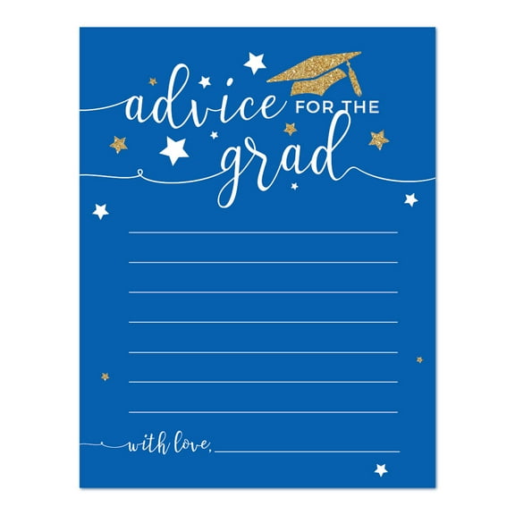 Royal Blue and Gold Glittering Graduation, Advice for the Grad Cards, 20-Pack