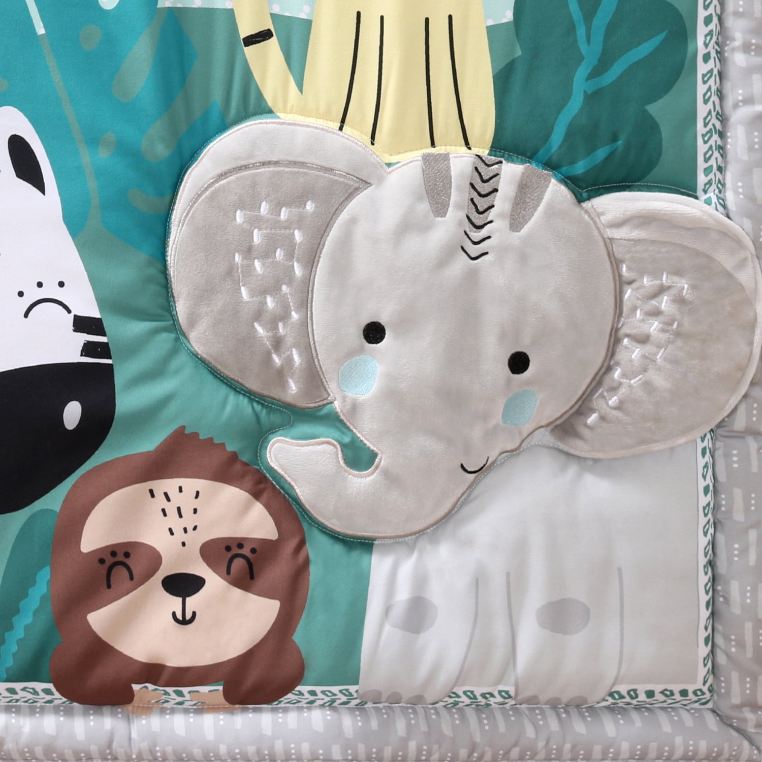 The Peanutshell Safari Adventures 7 Piece Baby Nursery Crib Bedding Set, Quilt, Crib Sheets, Crib Skirt