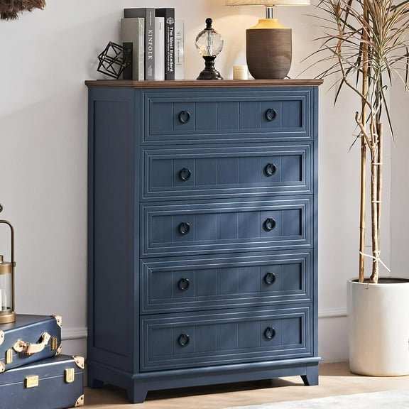 Farmhouse 5 Drawer Dresser for Bedroom, 42" Tall Small Dressers & Chest of Drawers, Rustic Wood Dresser with Metal Handle, Storage Organizer Closet for Living Room, Hallway, Entryway