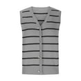 thumbnail image 5 of Women's Sleeveless V Neck Knit Sweater Vest Cardigan Casual Loose Classic Striped Sweaters Vest Button Front Going Out Tops for Women, 5 of 6