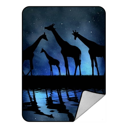 Velvet Giraffe Blanket (YKCG Herd of Giraffes in the Night Sky Safa Animal Blanket Crystal Velvet Front and Lambswool Sherpa Fleece Back Throw Blanket)