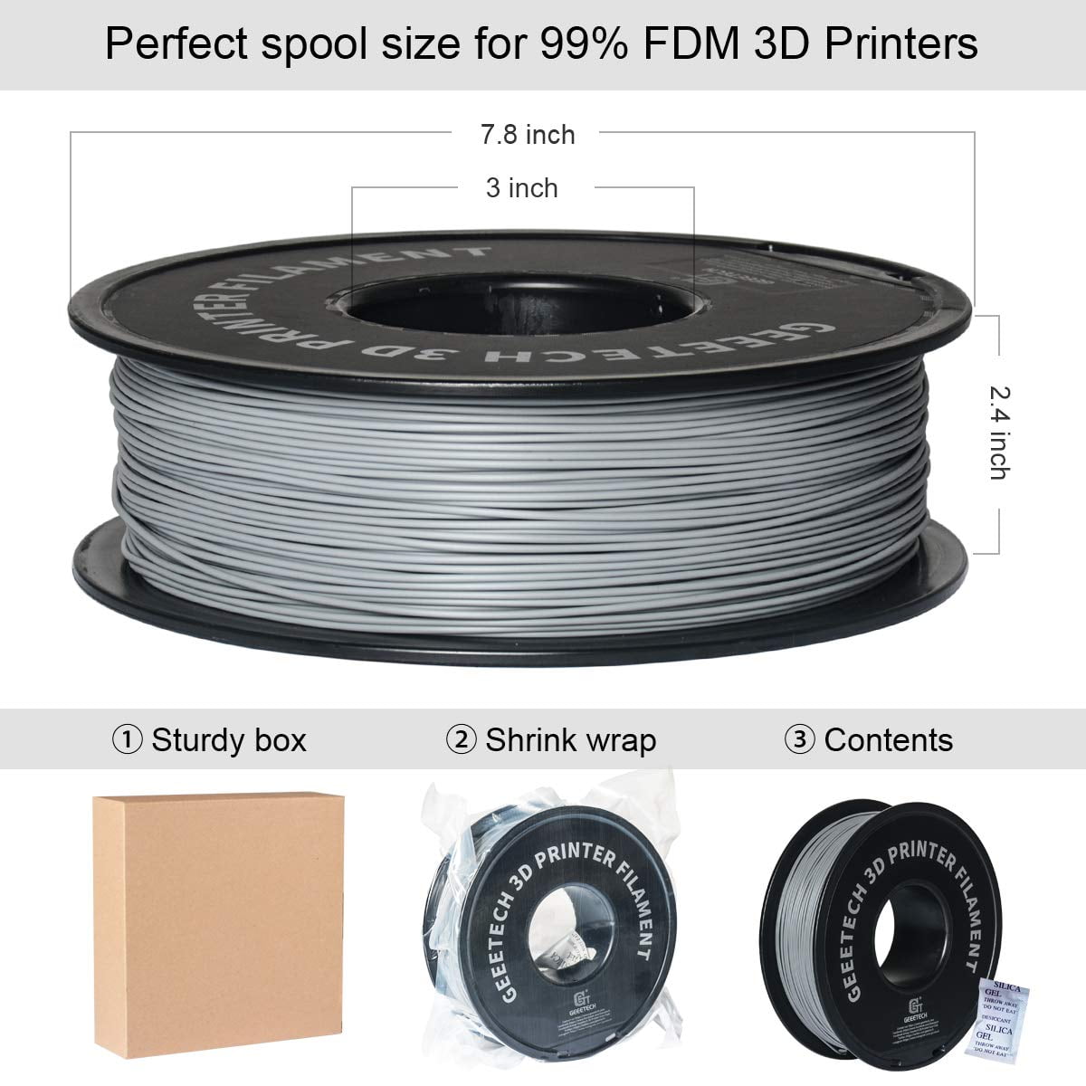 PLA 3D Printer Filament, PLA 3D Printer Filament 1kg Spool(2.2lbs) Dimensional Accuracy +/- 0.02 mm, 3D Printing Filament Fits for Most FDM 3D Printers, Grey