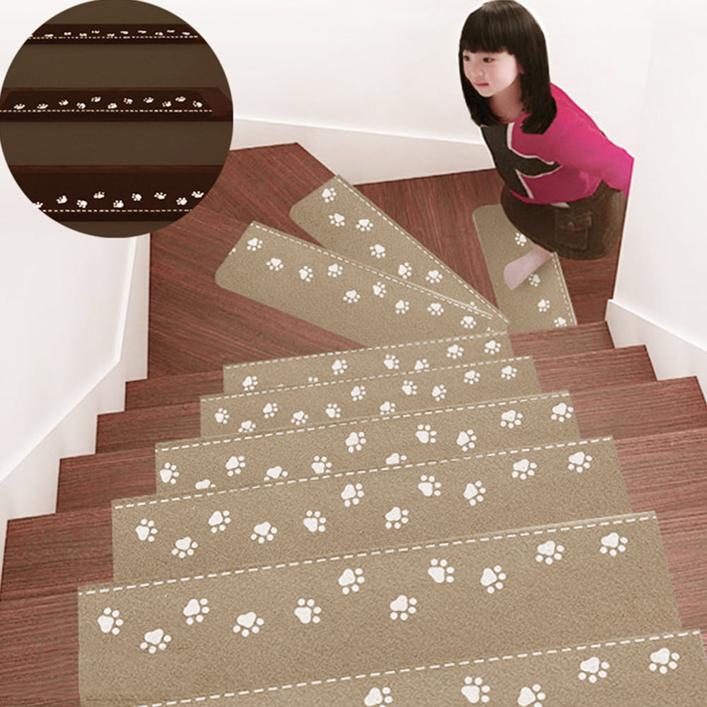 Stair Carpet Sets Faux Fur Sheepskin Tread Mats Step Rug Anti Slip Resistance 