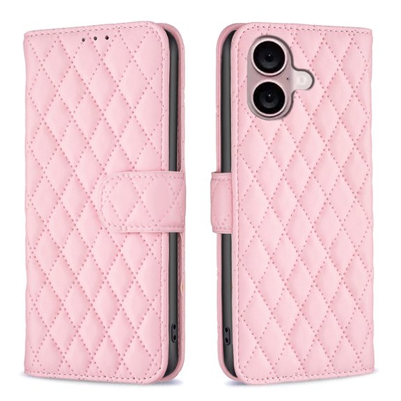 Phone Case for iPhone 16 Wallet PU Leather Case with Card Slots Kickstand Shockproof Magnetic Flip Cell Phone Cover, Pink