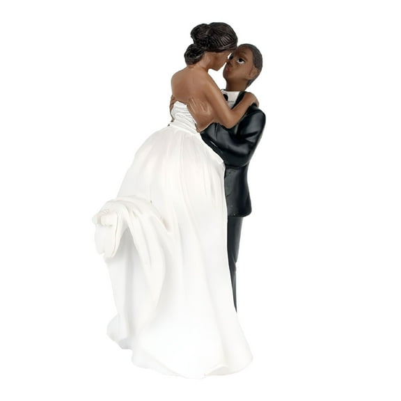 LAMIRO Romantic Resin Wedding Cake Topper Figure Bride and Groom Black Couple Decor