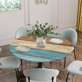 thumbnail image 2 of Farmhouse Light Blue Brown Fitted Tablecloth with Elastic Edged, Round Table Cloth for Dining Table, Vintage Wooden Striped Waterproof Oil Proof Table Cover for Indoor Outdoor 36"-44", 2 of 8