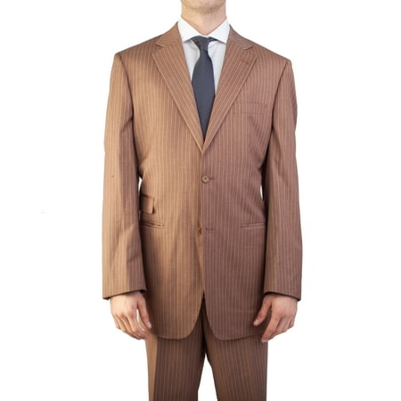 Ferrecci Men's Two Button Pinstripe Polyester Suit Brown