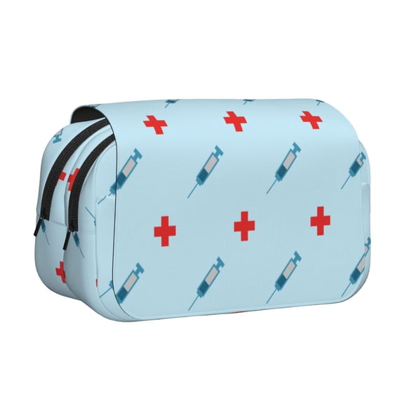 Kdxio Syringe And Red Cross for Double Compartment Pen Case Oxford Organizer with Zipper Pockets for Students Artists