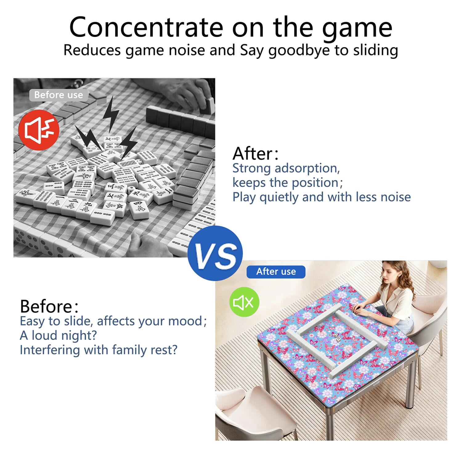 Blue Mahjong Mat for Table, 31.5*31.5in Anti Slip American Mahjong Table Cloth, Noise Reduction, Neoprene Mah jongg Mat with Carrying Bag & 3 Dices, Mahjong Accessories Gift for Board Tile Games Mats