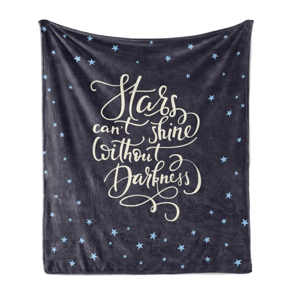 Inspirational Soft Flannel Fleece Throw Blanket, Motivation Life Message Happiness Calligraphy Words Night Skyline, Cozy Plush for Indoor and Outdoor Use, 50" x 70", Dark Purple Beige, by Ambesonne