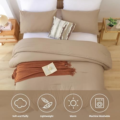 Oversized King Comforter Taupe Brown, 3pcs(1 Boho Tan Comforter & 2 Pillowcases), Lightweight Oversized King Size Comforter Sets Soft Bedding