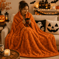 thumbnail image 6 of Fall Pumpkin Embroidered Throw Blanket, Soft Fuzzy Plush Flannel Autumn Decorative Blanket, Farmhouse Pumpkin Pattern Cozy Blanket for Sofa Couch Bed Halloween Thanksgiving Home Decor, 6 of 10
