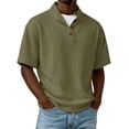 thumbnail image 5 of Short Sleeve Tops for Men Corduroy Knit Turn-Down Collar Henley Tee Shirt Solid Color Casual Summer T-shirts (M, Army Green), 5 of 6