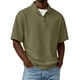 thumbnail image 1 of Blusas y camisas de manga corta y cuello redondo para hombre, de pana, color liso, informales, a la moda, con medio botón, cuello alto, manga corta, de poliéster., 1 of 6
