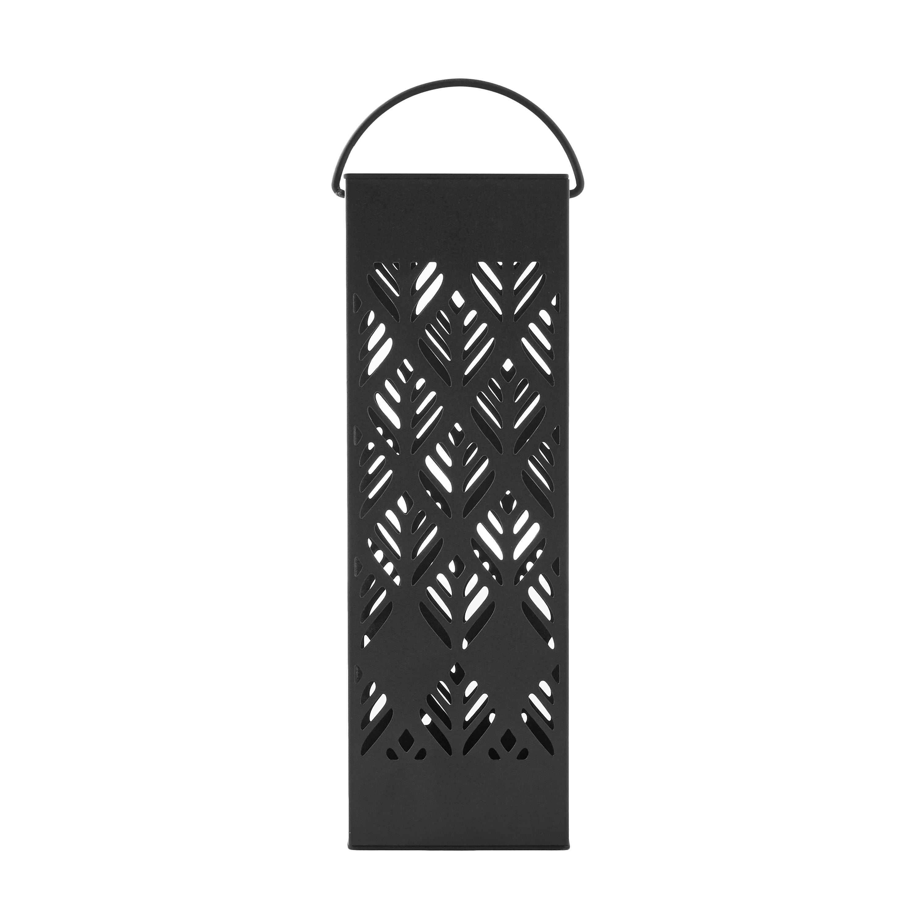 Better Homes & Gardens Punch Pendant Lamp Satin Black Solar-power Outdoor Lamp With Palm Leaf Deco, 20LM