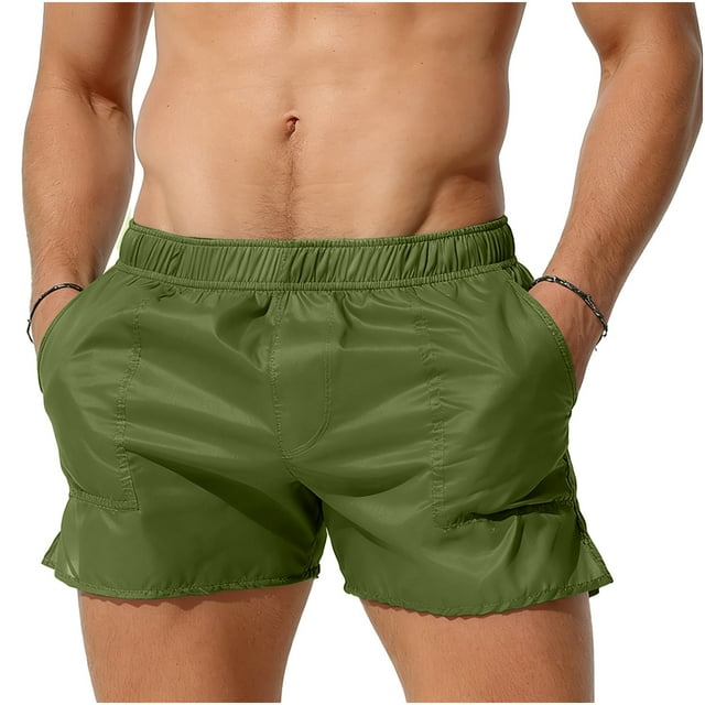 Kakii Mens Swim Trunks Elastic Waist Summer Beach Shorts Low Waist Bathing Suit Swimwear with Pockets