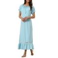 thumbnail image 2 of Noche de Victoria para Mujeres INSPIRE CHIC con Volantes, Manga Corta, Cuello con Cinta, Camisón de Pijama, Vestido de Sueño, Azul, 2 of 5