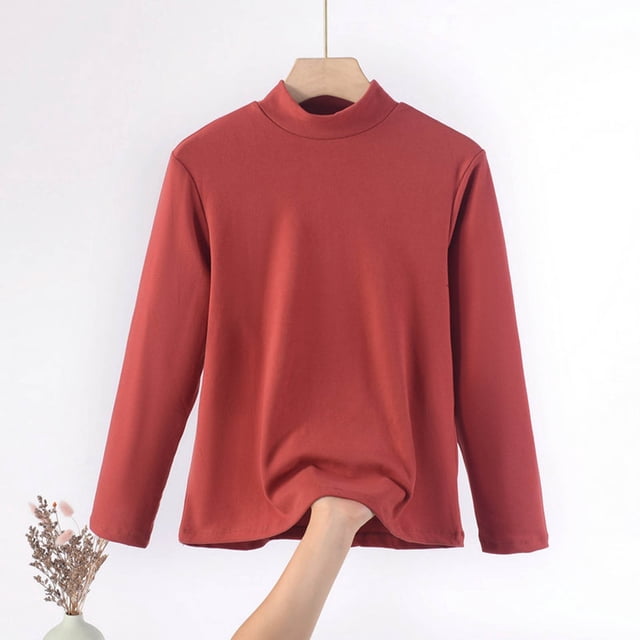 Liquidation sous 4!Sevevn Chemise Décontractée Mode Femme Col Rond Construction Interne Couleur Unie Manches Longues Liquidation Offres en Ligne Rouge TG