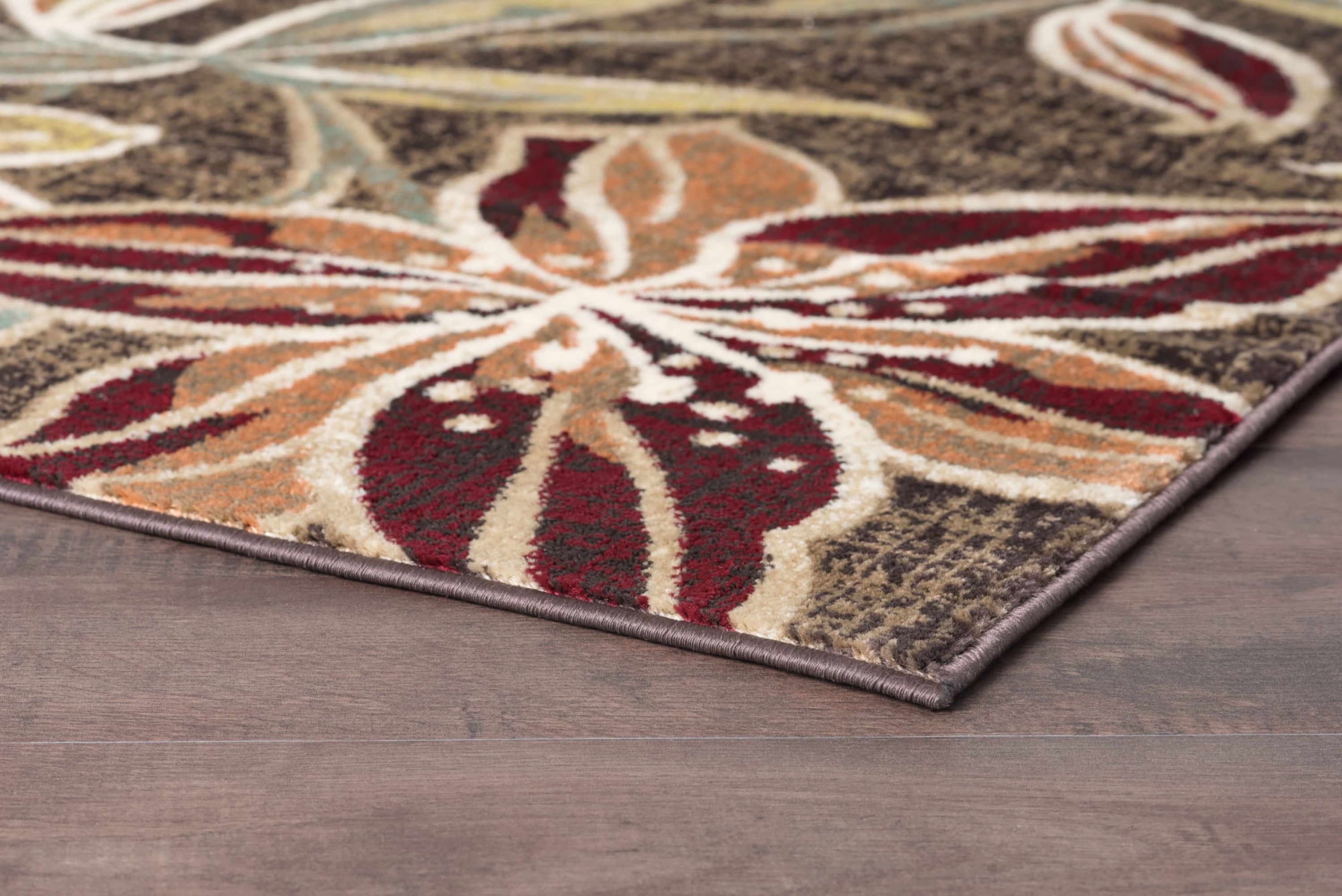 Transitional 5x8 Area Rug (5'3'' x 7'3'') Floral Brown, Red Living Room Easy to Clean