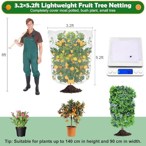 6 Pack Bird Netting for Garden, 3.2×5.2Ft Blueberry Bush Netting Cover with Drawstring, Insect Net Blueberry Netting Plant Covers Garden Netting for Garden Protection Tomato Fruit Bush