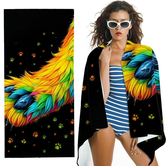 RKSupls Rainbow Animal Paw Print Microfiber Beach Towel, Extra Large Quick Dry Lightweight Absorbent Towel for Travel Swimming Camping, Soft Super Absorbent- 30x60 in