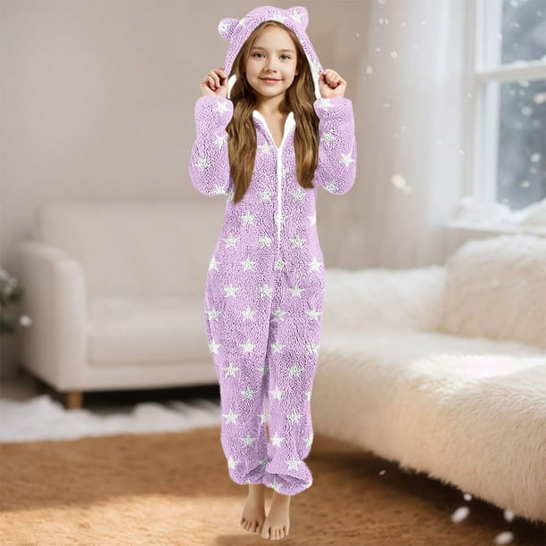 Pantalones largos para niña, mono de manga larga con capucha y manga larga, pijama informal de invierno cálido, ropa de dormir para niña, mono de poliéster
