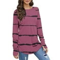 thumbnail image 5 of Eryao Womens Thumb Hole Shirts Long Sleeve Striped Fashion Tops Lightweight Casual Crewneck Spring Plain Sweatshirts Dupes People Free,Pink,XXXL, 5 of 5