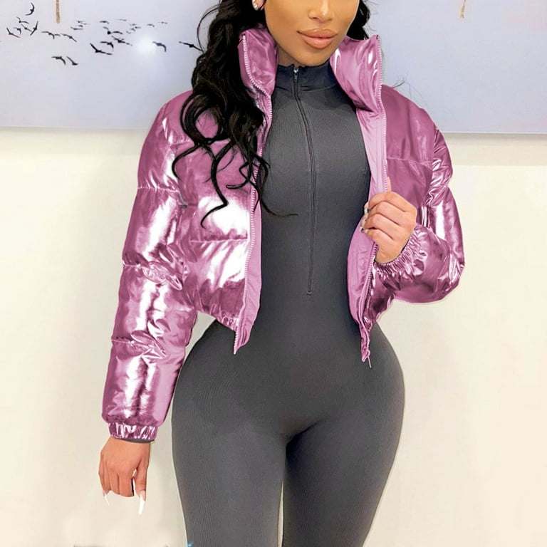 ダウンジャケット・コート [WOMAN] WAVE LOGO HYPE GLOSSY COLORING CROPPED PUFFER Amazon.com: Women Puffer Coat Cropped Puffer Jacket Winter