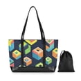 thumbnail image 7 of FORMRS Canvas Laptop Tote Bag for Women with 15.6" Computer Compartments Shoulder Handbag, Green Cubes, 7 of 7