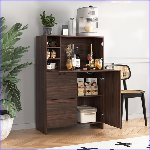 Desk Cabinet with Fold-Up Desktop, Storage Drawers & Shelves | 31.5”W x13.8”D x47.2”H | Particle Board