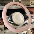 thumbnail image 2 of Nappa Leather Pink D Shape Steering Wheel Cover, Advanced Microfiber Leather Non-Slip Breathable Fabric, Warm in Winter and Cool in Summer, Universal 15 inch, 2 of 5