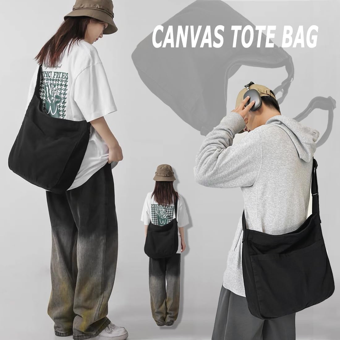 JennyShop Large Capacity Canvas Tote Bag, Fashion Purse Messenger Bag , Casual Hobo Crossbody Shoulder Bag for Travel Work