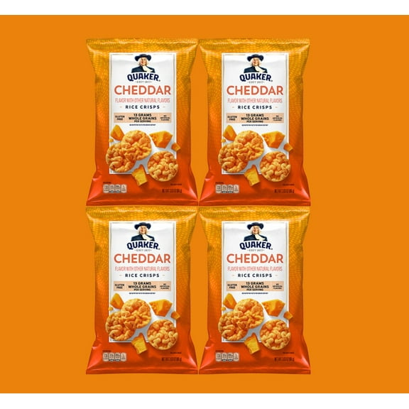 Quaker Rice Crisps Cheddar Cheese Chips, 3.03 Oz Bags, Pack of 4