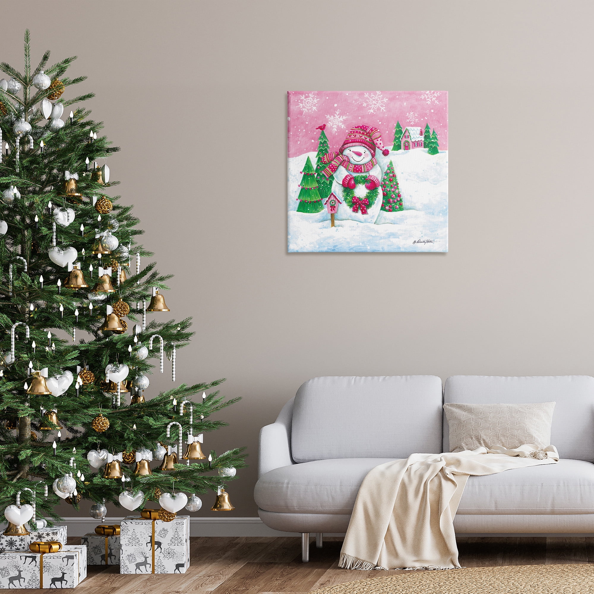 Stupell Industries Scenic Winter Snowman Holiday Painting Gallery Wrapped Canvas Art Print Wall Art, 30 x 30