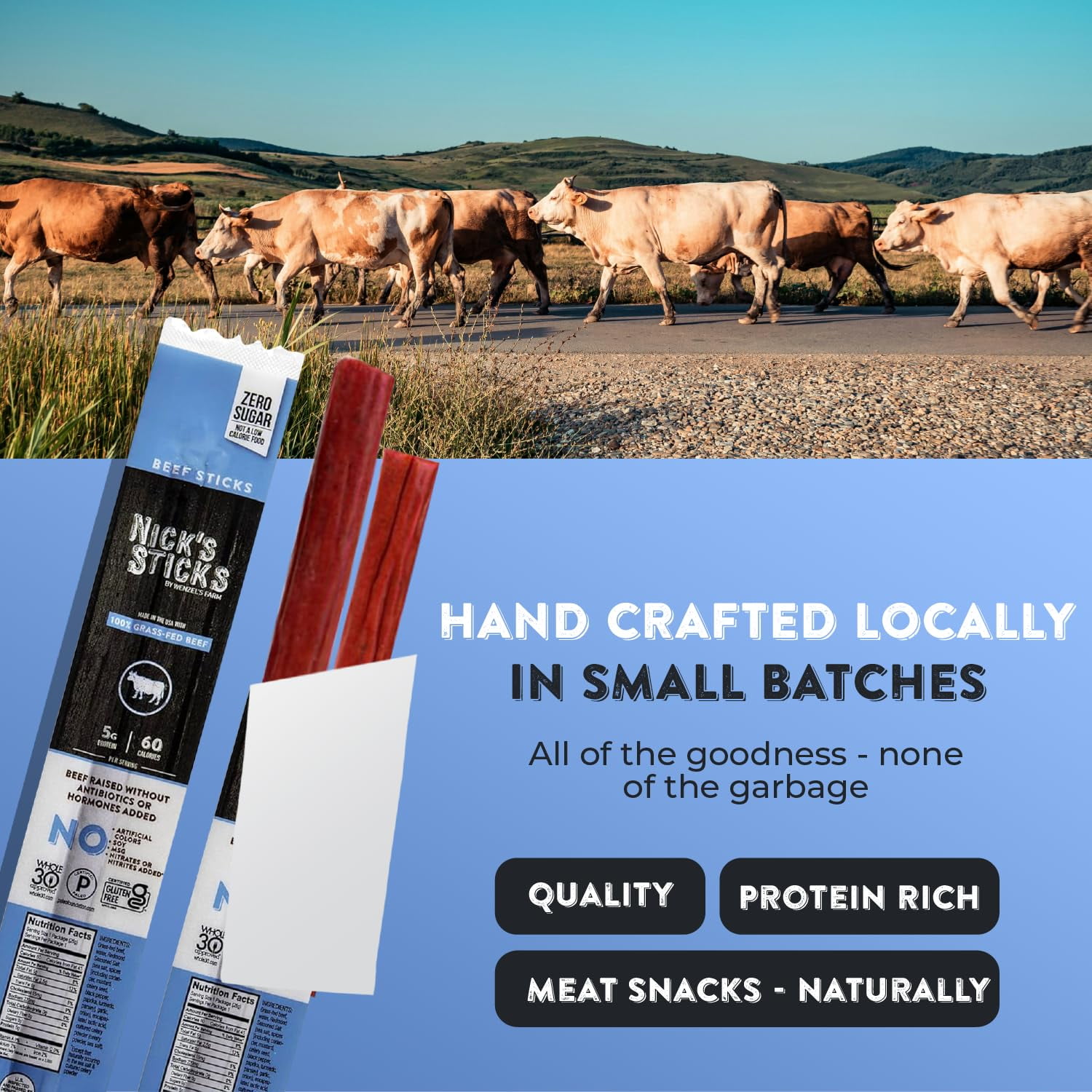 Nick’s Sticks Grass-Fed Beef Snack Sticks, Gluten Free, Keto Certified, Paleo and Whole30 Approved, No MSG, High Protein Low Carb, 25 Twin Packs (1.7 oz each)