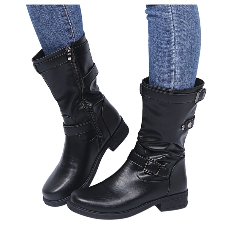 Retro Women Zipper Square Dress Boots Women Small Calf Heel Solid Color  Middle Rain Boots for Women Mid Calf Tube Boots Round Toe Extra Wide Calf  Boots for Women Plus Size Shoes -