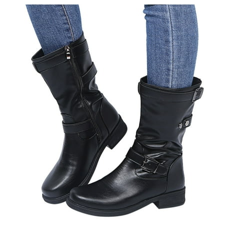 

Cathalem over The Calf Boot Socks for Women Retro Women Zipper Square Heel Solid Color Womens Wide Calf Boots Size 10 Leather Black 9