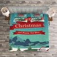 thumbnail image 3 of Ambesonne Christmas Quilted Bedspread Set 3 Pcs, Santa in Classic Car, Queen Size, Teal Red, 3 of 3