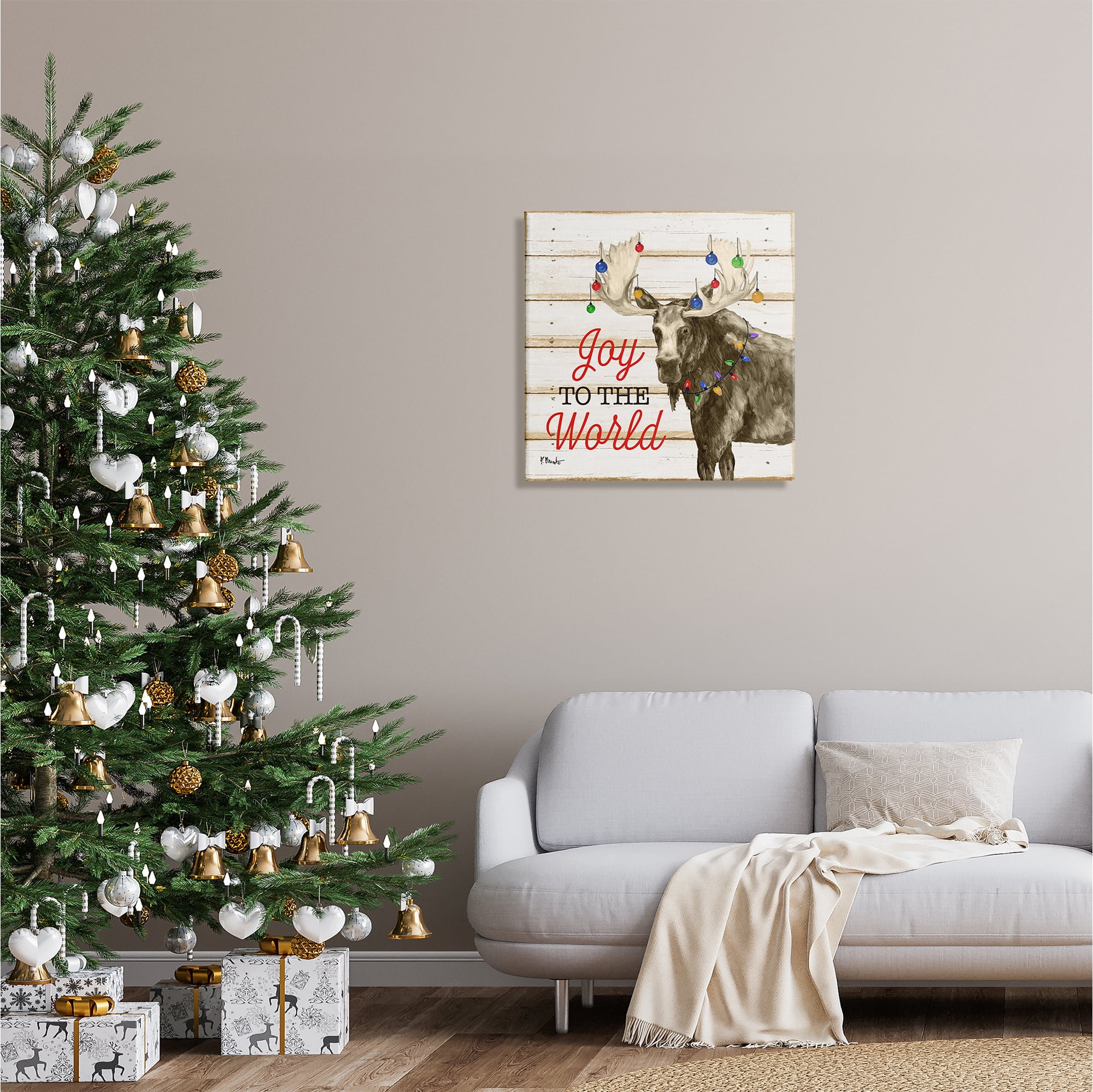Stupell Industries Moose with Festive Lights Holiday Painting Gallery Wrapped Canvas Print Wall Art, 24 x 24