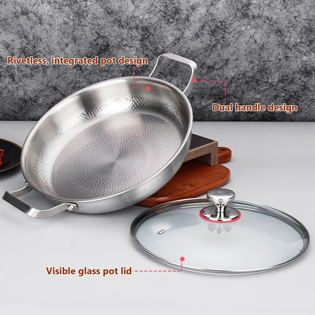 Hammered Pan 11 Inch Double Handle Non Stick Frying Pan with Lid Ultra  Scratch Resistant Even Heating Compatible All Cooktops