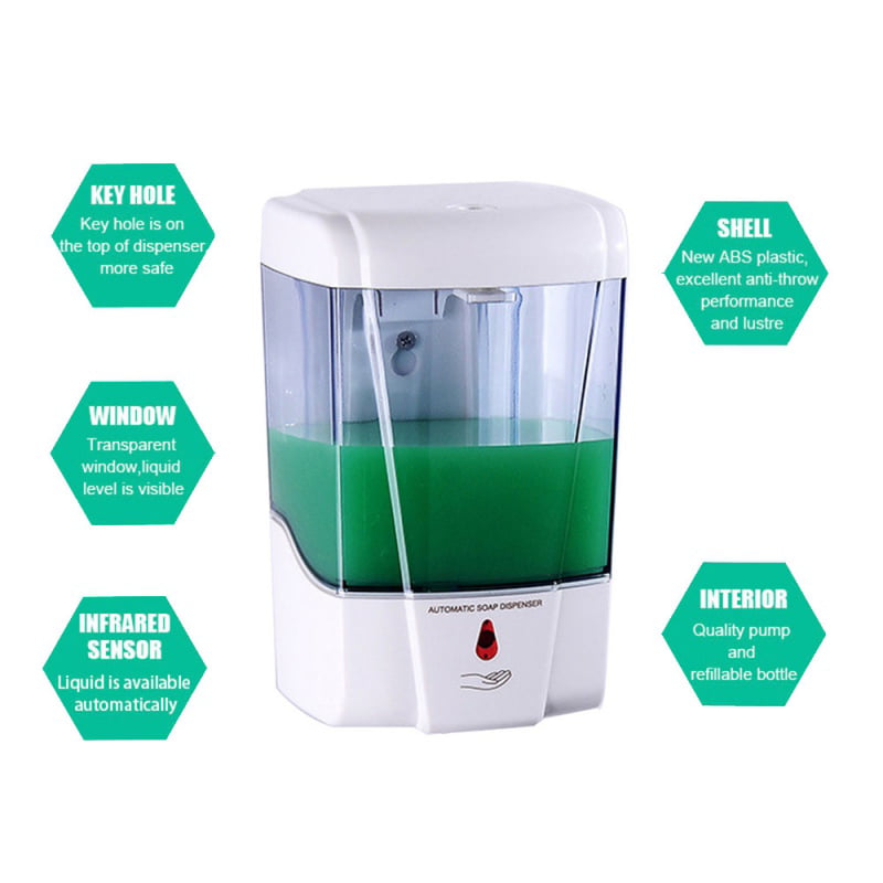 Soap Dispenser Battery Powered 700ml Wall-Mount Automatic IR Sensor Touch-free 